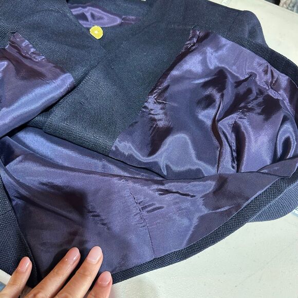 Appleseed’s Vintage Navy Blue Knit Rayon Jacket / Large 90s Gold Buttons Office - Picture 10 of 10